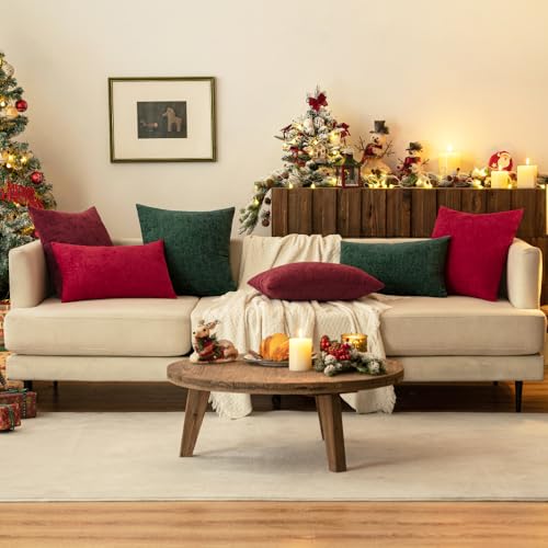 MIULEE Soft Chenille Christmas Throw Pillow Covers Red 16x16 Inch - color: Red, size: 16" x 16" (Pack of 2)