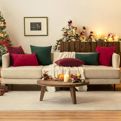 MIULEE Soft Chenille Christmas Throw Pillow Covers Red 16x16 Inch - color: Red, size: 16" x 16" (Pack of 2)