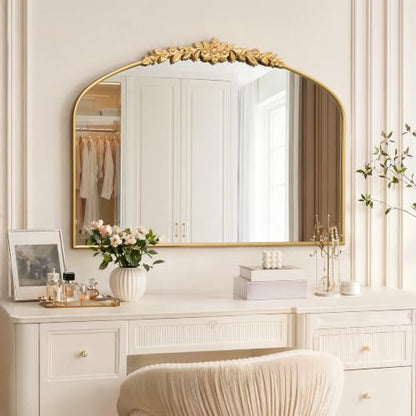 Besdomus Large Gold Arched Mirror: 48"x33" French Baroque Wall Mirror - size: 33"L x 48"W