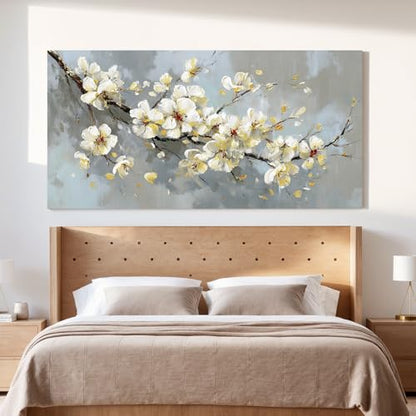 YISXINOAG Beige Flower Floral Wall Art Modern Painting Canvas Print 29"X58" - color: grey beige, size: 58"L x 29"W