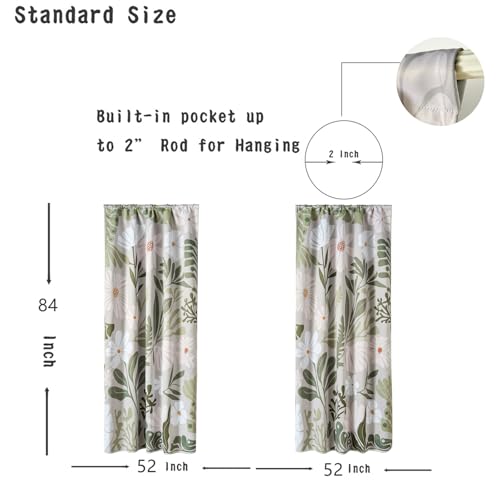 RoomTalks Henri Matisse Blackout Window Curtains for Bedroom Living Room 84 Inches Length 2 Panels, Modern Abstract Aesthetic Botanical Cute Boho Floral Curtain Panels Drapes Green and Greyish White - color: Green and Greyish White