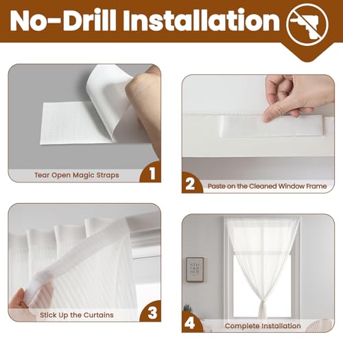White Gauze Curtains Sheer Self-Adhesive, Translucent Privacy Panel, Fold-Up Portable Curtain No Drill (63" W x 72" L,White,2 Panels) - color: White, size: 63"W x 72"L (Pack of 2)