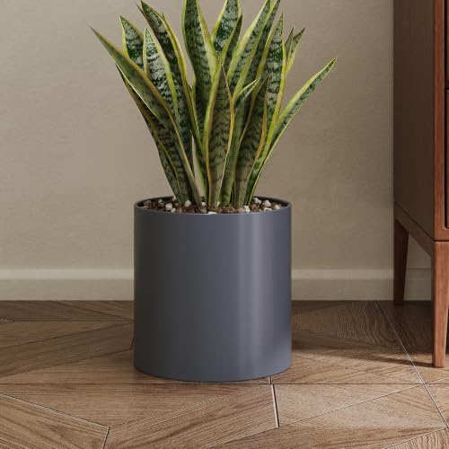 7 Inch Grey Metal Plant Pot with Drainage Hole, Indoor Outdoor - color: Gray