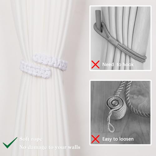 NICEEC 2 Pack Natural Cotton Rope Curtain Tiebacks Farmhouse Rustic Style Decorative Drape Tie Backs Handmade Braided Curtain Holdbacks for Home & Office Sheer/Light Weight Drapery (C-White-L) - color: White-large, size: 2 Pack