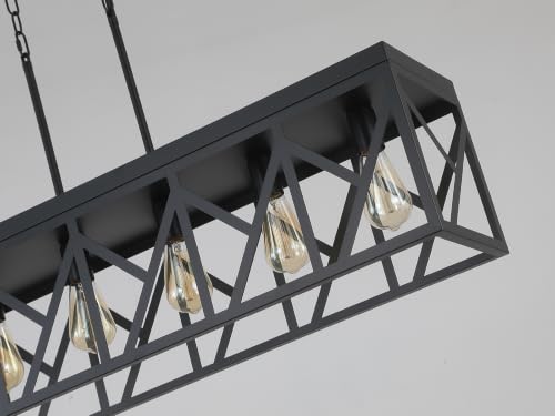 Rustic Farmhouse Metal Kitchen Island Lighting, 6 Lights Rectangular Pendant Light Fixture, Adjustable Rods Modern Metal Linear Chandelier for Kitchen Island Farmhouse Dining Room, Black - size: Large 6 lights