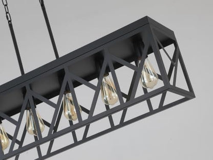 Rustic Farmhouse Metal Kitchen Island Lighting, 6 Lights Rectangular Pendant Light Fixture, Adjustable Rods Modern Metal Linear Chandelier for Kitchen Island Farmhouse Dining Room, Black - size: Large 6 lights