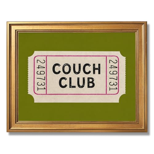 Ripiyome Gold Framed Couch Club Ticket Wall Art Vintage Retro Green Poster Canvas Print Minimalist Wall Decor Funny Typography Aesthetic Artwork for Living Room Apartment Home 8X10inch - color: style-2 Golden Frame, size: 8"L x 10"W