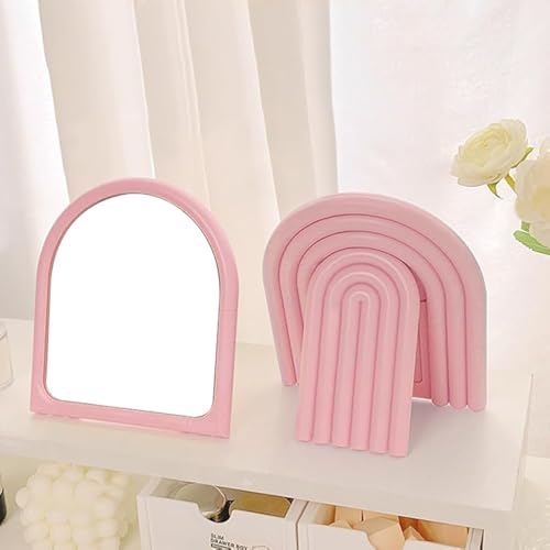 Desk Makeup Mirror,Small Cute Vanity Mirror for Office Cubicle Table,Pink - color: Pink