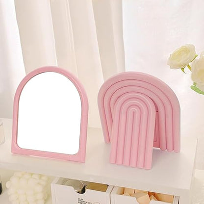 Desk Makeup Mirror,Small Cute Vanity Mirror for Office Cubicle Table,Pink - color: Pink