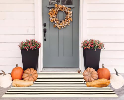 Striped Outdoor Rug 24"x51",Washable Black and Beige Front Door Mat - color: Beige Black, size: 2' x 4'3" (Rectangular)