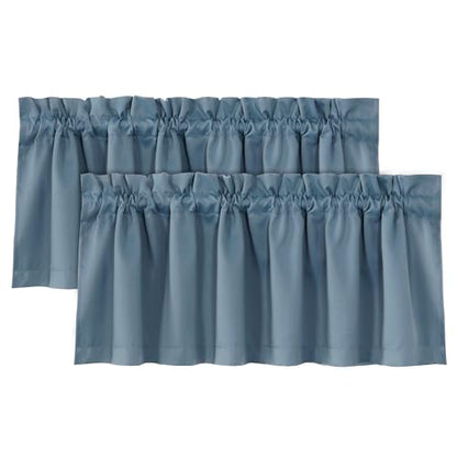 H.VERSAILTEX 100% Blackout Valances for Windows,Short Kitchen Valances and Curtain Set, Privacy Bathroom Tiers for Small Windows, 2 Pairs, 52" x 18", Stone Blue - color: Stone Blue