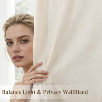 BOODII Linen Curtains 108 Inch Long 9ft for Living Room Birch Beige - color: Birch Beige, size: 52"W x 108"L (Pack of 2)