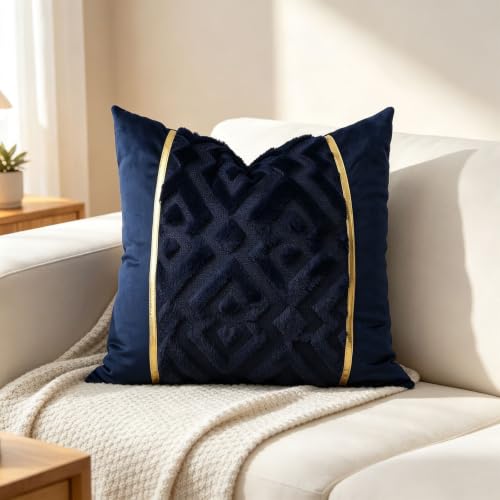 Luxury Patchwork Tufted Throw Pillow Cover 20x20 Inch Set of 2 - color: Blue, size: 20" x 20" (Pack of 2)