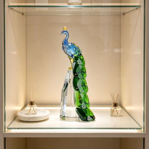DOJOZ Crystal Peacock Figurine Handmade Art Animal Home Decor Statue Home Decoration