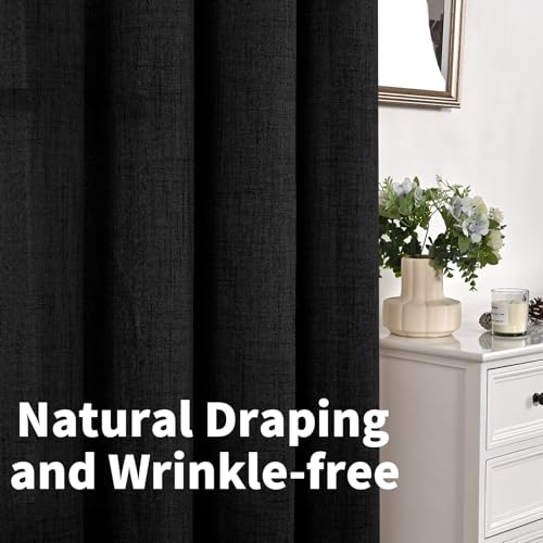 YoungsTex Black Linen Semi Sheer Curtains 45 Inches Long 2 Panels - color: Black, size: 42"W x 45"L (Pack of 2)
