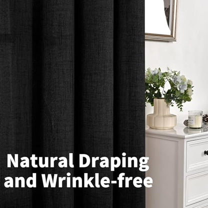 YoungsTex Black Linen Semi Sheer Curtains 45 Inches Long 2 Panels - color: Black, size: 42"W x 45"L (Pack of 2)
