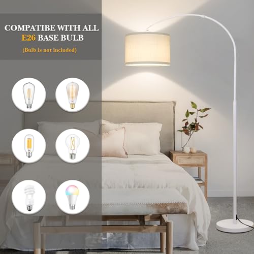 Arc Floor Lamp, White Standing Light with Adjustable Head and Pedal Switch - color: White