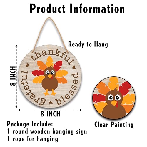 Thanksgiving Wooden Sign for Front Door Decor, Thanksgiving Gifts for Women Men, Fall Door Decorations Wall Art, 8" Round Plaque Hanging Door Sign for Home Party Supplies - A06 - style: Round Plaque Hanging Door Sign