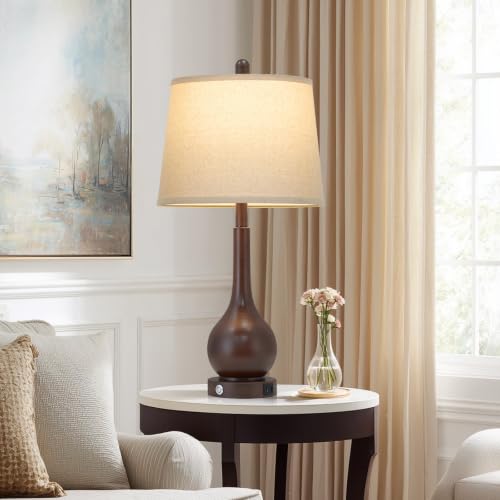 Rinweey 26" Brown Farmhouse Table Lamp for Living Room & Bedroom Nightstand - color: Brown (1 Pack)