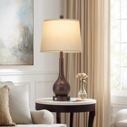 Rinweey 26" Brown Farmhouse Table Lamp for Living Room & Bedroom Nightstand - color: Brown (1 Pack)