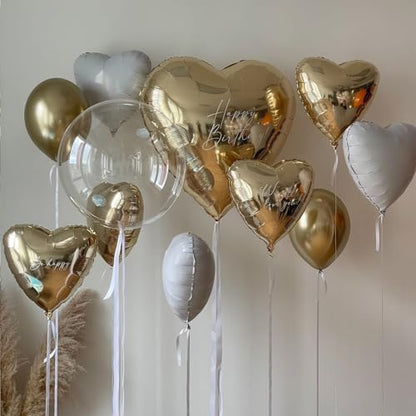 Cream White Gold Heart Foil Balloons,12Pcs 18Inch Heart Shaped Balloons - color: Cream White Gold