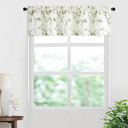 VOGOL Green Vine Embroidered Window Valance, 60 x 14 Inches - color: Green, size: 60"W x 14"L (Pack of 1)