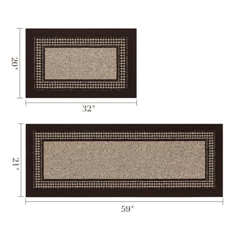 hicorfe Kitchen Runner Rugs,Set of 2 Non Slip Kitchen Mats for Floor - color: Brown, size: 21"x59"+20"x32"