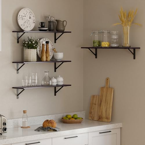 DINZI LVJ Wall Shelves, 23.6" Long Floating Shelves with Metal Brackets - color: Espresso, size: 23.6 Inch