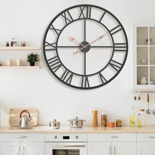 Pytha Sight 36 Inch Black Metal Roman Numerals Extra Large Giant Wall Clock - color: Black Roman, size: 36 Inch