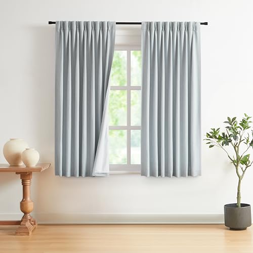 Vision Home Blue Gray Pinch Pleated Full Blackout Curtains Linen Blended Room Darkening Window Curtains 72 inch for Living Room Bedroom Thermal Insulated Pinch Pleat Drapes with Hooks 40" Wx72 Lx2 - color: Grayish Blue, size: 40"W x 72"L (Pack of 2)