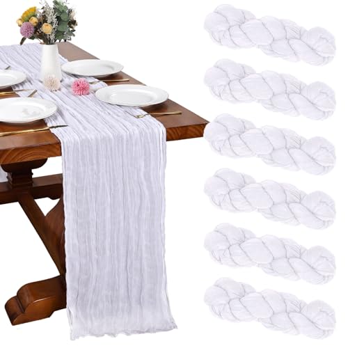 6 Pack White Cheesecloth Table Runner 35 x 120 Inch - color: White, size: 6 Pcs - 10 Ft