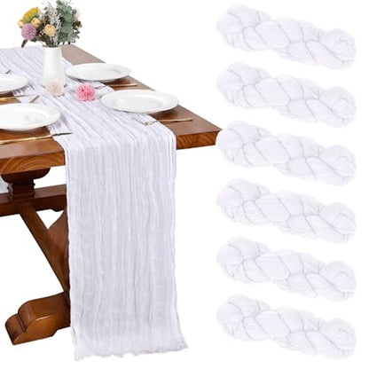 6 Pack White Cheesecloth Table Runner 35 x 120 Inch - color: White, size: 6 Pcs - 10 Ft