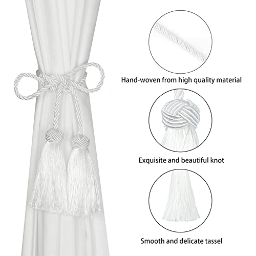 BEL AVENIR 2 Pack Handmade Rope Tassel Curtain Tiebacks - color: White, size: 2 Pack