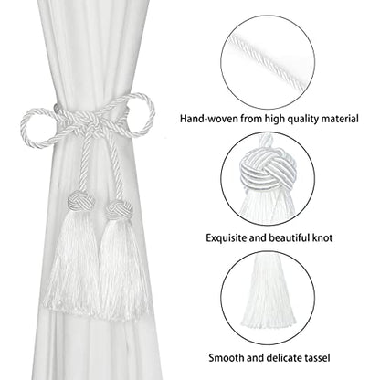 BEL AVENIR 2 Pack Handmade Rope Tassel Curtain Tiebacks - color: White, size: 2 Pack
