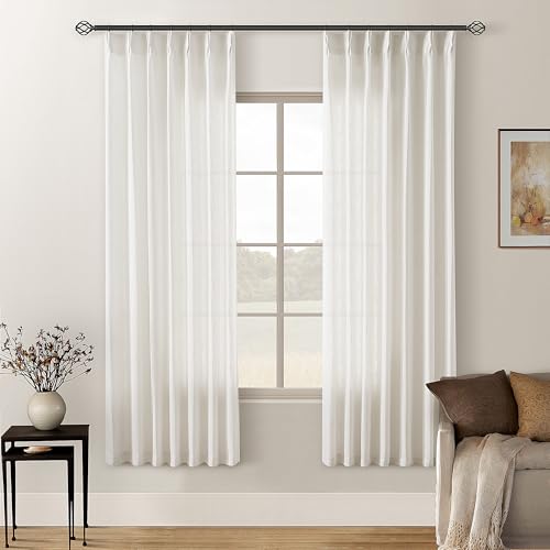 Natural 72 Inch Pinch Pleated Linen Semi Sheer Curtains 2 Panels W40xL72 - color: Natural, size: 40"W x 72"L (Pack of 2)