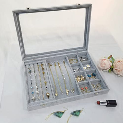 Ice Velvet Jewelry Organizer Box for Women Girlfriend Wife - color: 8 Grids & 5 Slots & 6 Necklace Hooks