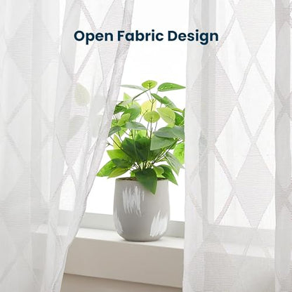 SLEEP ZONE Sheer Curtain 95 inches Long of 2 Panels for Living Room and Bedroom, White Sheer Curtain Cutwork Embroidered Sheer Curtains, 42" W × 95" L, White Lattice - size: 42"W x 95"L (Pack of 2)