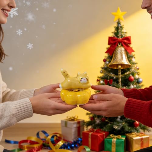 Miniature Figurines Cute Ceramic Rotating Ornament Funny Spinner Sculpture for Shelf, Desk, Home Decoration, Perfect Adorable Rotary Exquisite Interesting Gift (Yellow Cat)