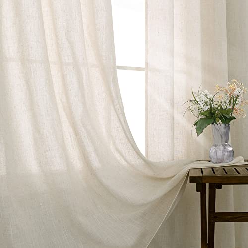 KOUFALL Tan Beige Bronze Grommet Linen Blend Sheer Curtains 52x45 Inches Long for Bedroom - color: Linen, size: 52"W x 45"L (Pack of 2)