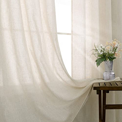 KOUFALL Tan Beige Bronze Grommet Linen Blend Sheer Curtains 52x45 Inches Long for Bedroom - color: Linen, size: 52"W x 45"L (Pack of 2)