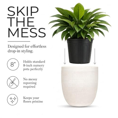 Creative Co-Op Large Matte White Embossed Stoneware Planter - color: Matte White