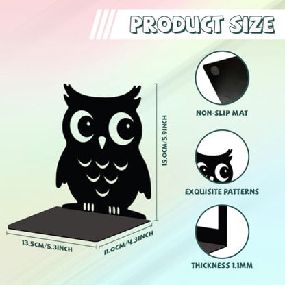 Peacoblue 5.3"x4.3"x5.9" Metal Bookends, Heavy Duty Book Ends for Shelves - color: Owl