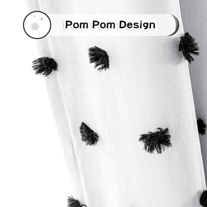 MYSKY HOME Blackout Curtains for Kids Bedroom 100% Light Block Out Thermal Insulated Curtain 63 Inches Grommet Room Darkening Curtains Privacy Window Drapes with Black Pom Pom Sheer 2 PCS, 50" x 63" - color: Black Pom Pom, size: 50"W x 63"L (Pack of 2)