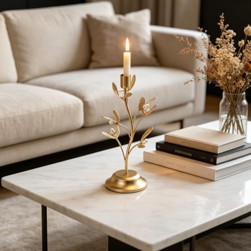 Guichifun Golden Metal Mistletoe Flower Candle Stick Holder - color: Gold-flower