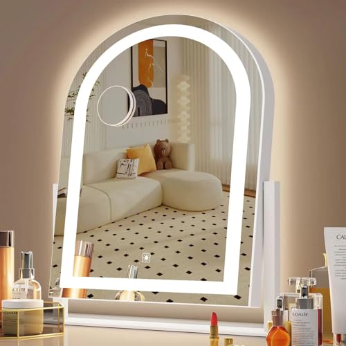 Gvnkvn Arched 17.2 in Lighted Makeup Mirror, 10X Magnifiers - color: White, size: 17.2"L x 13.6"W