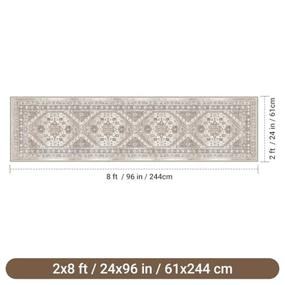 befbee 2x8 Runner Rug for Hallway Washable Non Slip Kitchen Rug Brown - color: Brown/Beige, size: 2' x 8' (Runner)