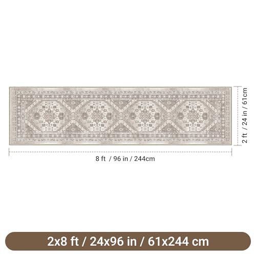 befbee 2x8 Runner Rug for Hallway Washable Non Slip Kitchen Rug Brown - color: Brown/Beige, size: 2' x 8' (Runner)