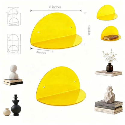 ROYALITA 2-Pack Small Acrylic Shelves Room Decor Floating Shelves, Yellow - color: Yellow