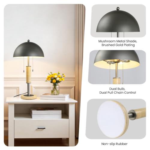 Gray Bedside Table Lamp Set 2 Mid Century Modern Tavertine Nightstand Lamp - color: Gray