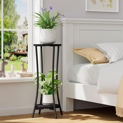 IBUYKE 30 Inch Tall Plant Stand Indoor, 2 Tier Flower Stand, Black TMJ074B - color: Black-Round